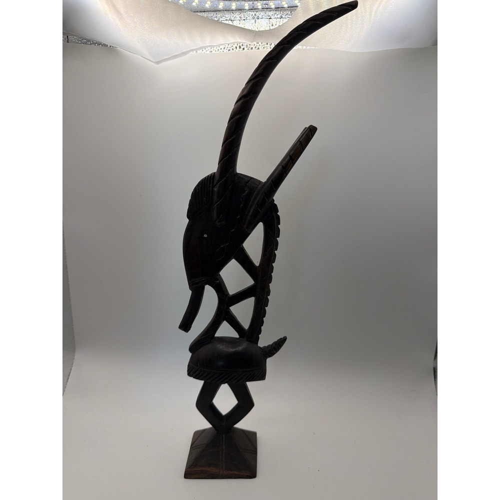 Vintage African Bambara Chi Wara Wood Carved Antelope Sculpture Mali 15 Inch